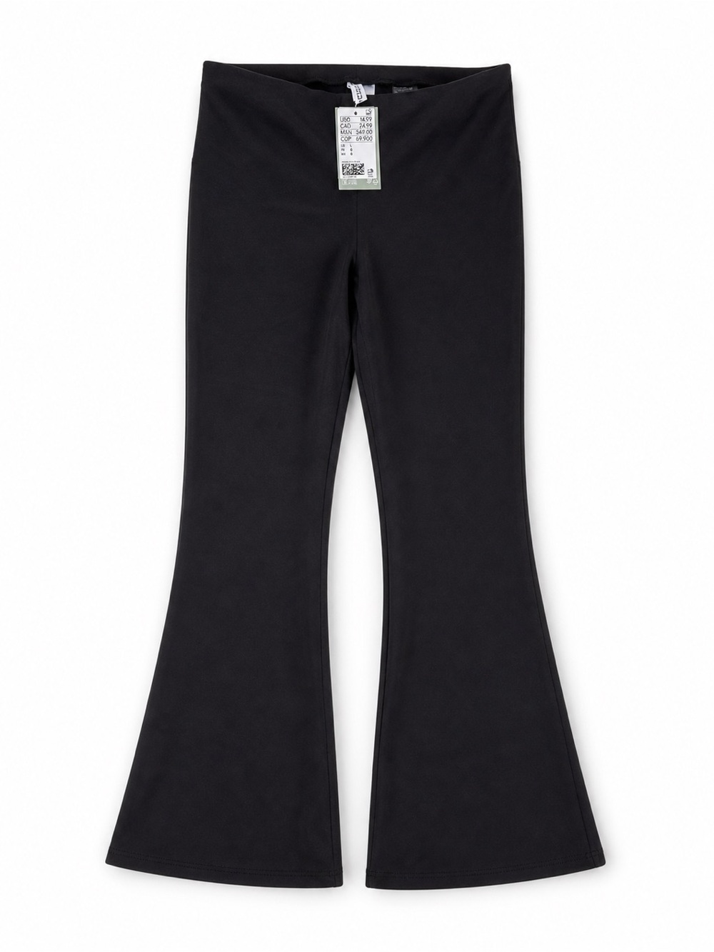 NWT H&M Women Flare Leg Leggings Pants Black Pull On Stretch Size Large